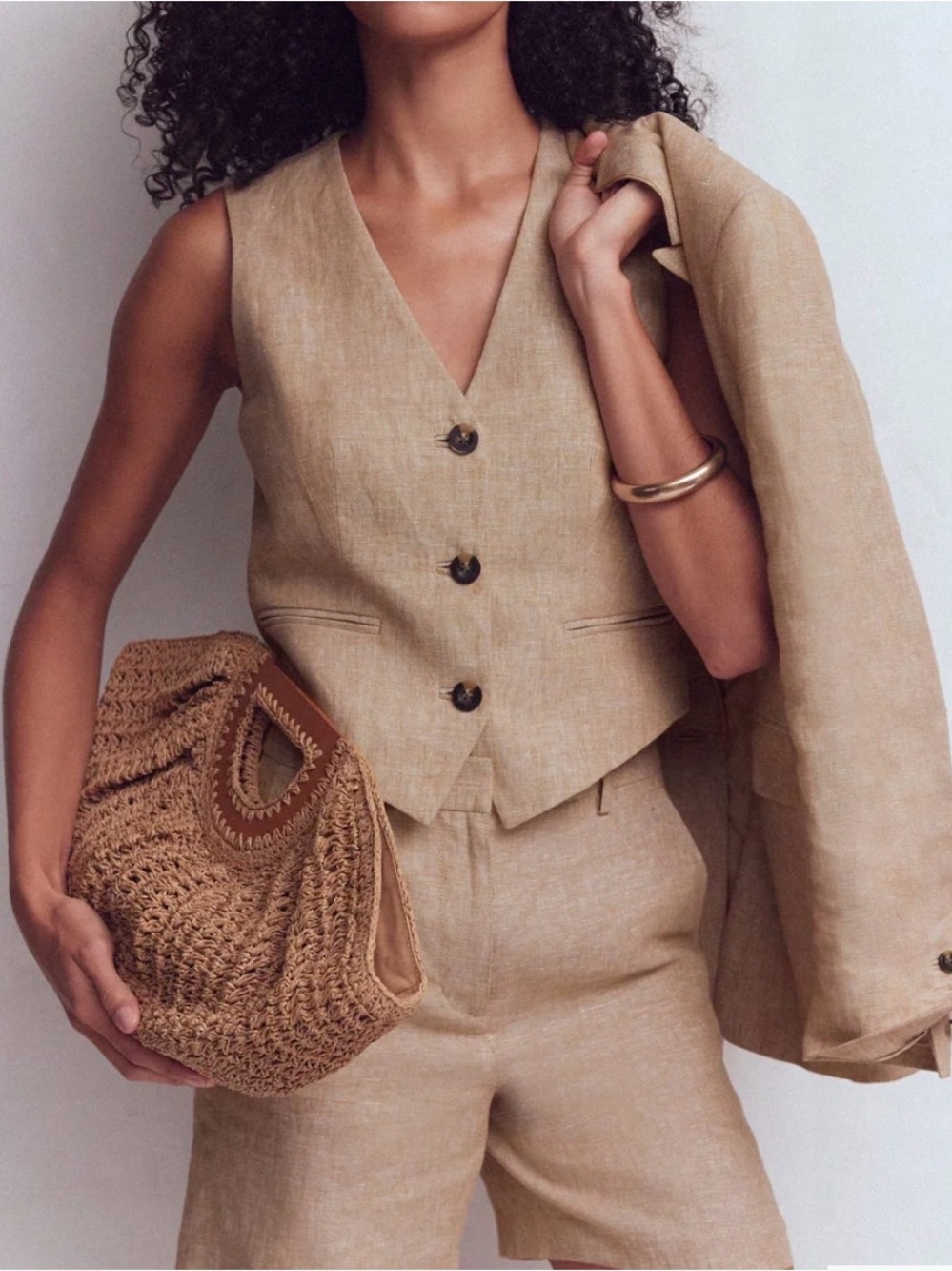 Zara Beige Buttoned Vest Women’s Size Small Linen Blend - Picture 3 of 16